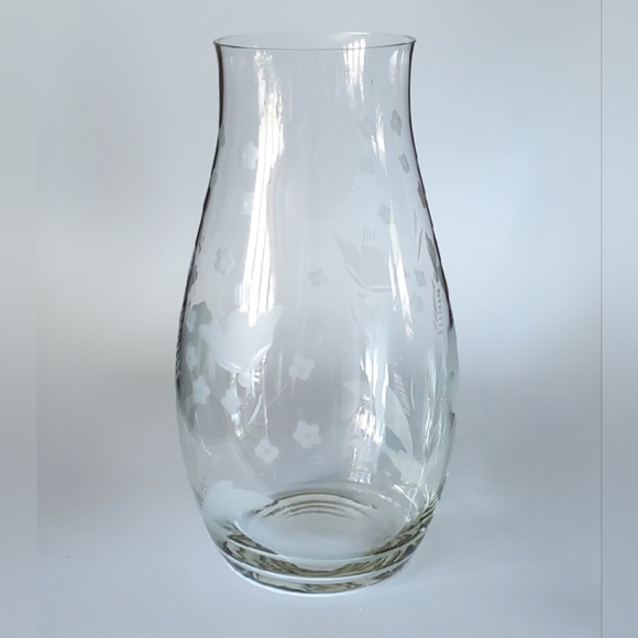 🇷🇴 12" Romanian Blown Etched Floral Glass 🇷🇴 Vase Hurricane Candle 🕯 Lamp - Picture 8 of 8